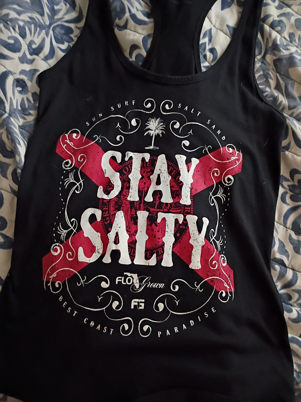 Black Tank Top with Pink 'Stay Salty' Graphic